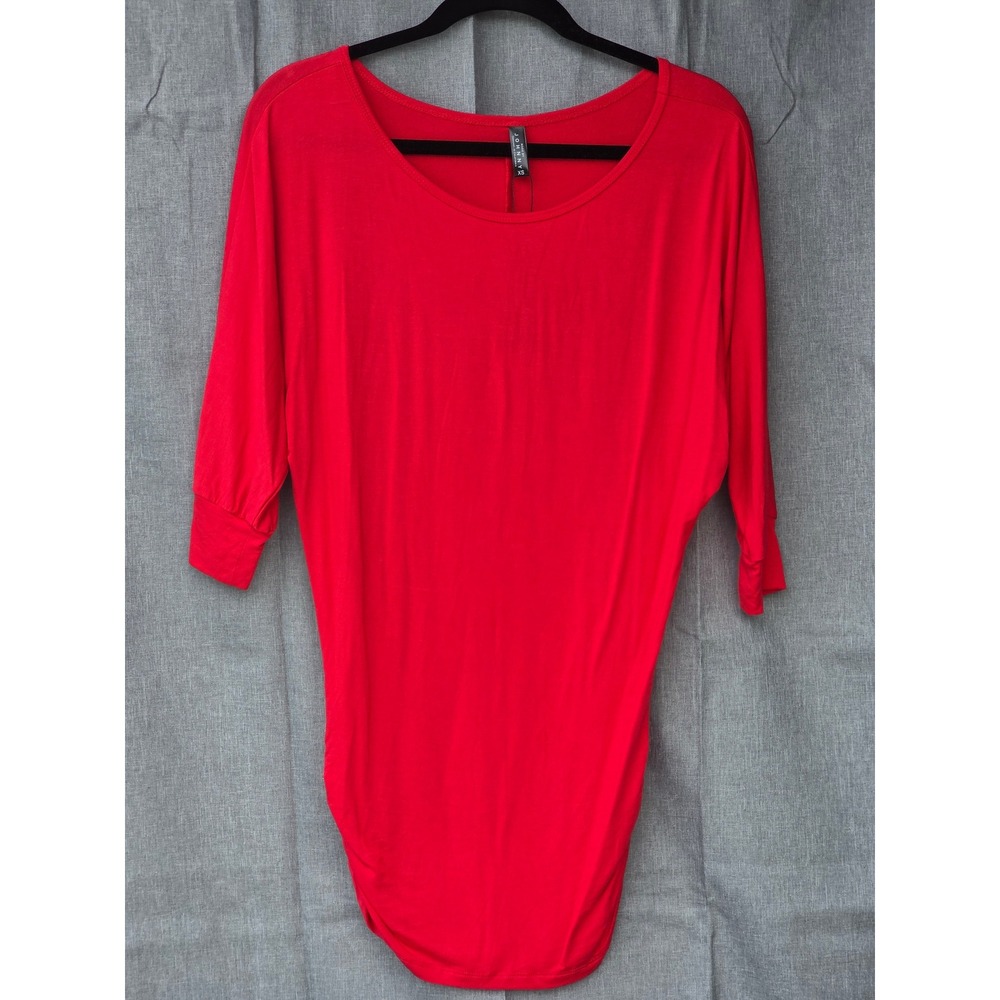 Johnny S Premium Red Dolman Sleeve Ruched Tunic Top XS WT822